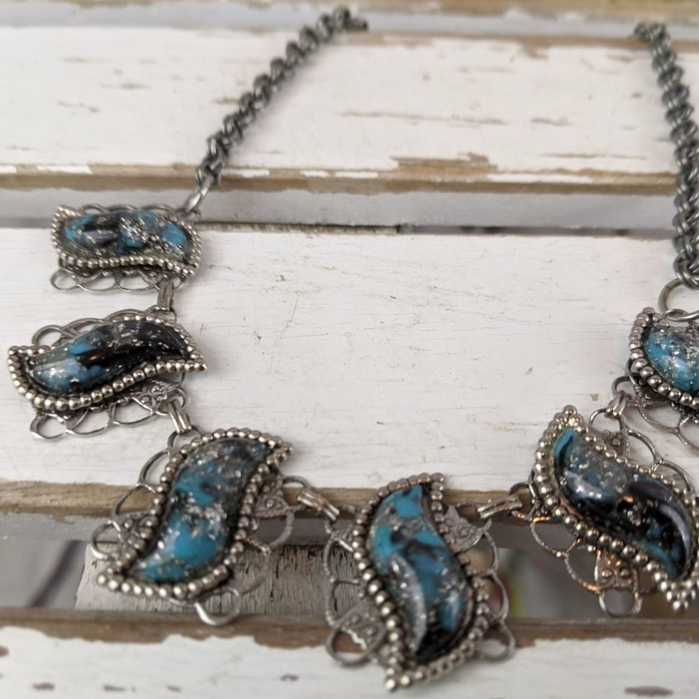 Necklace bracelet earrings set‎ blue jeweled rhines - Picture 2 of 7